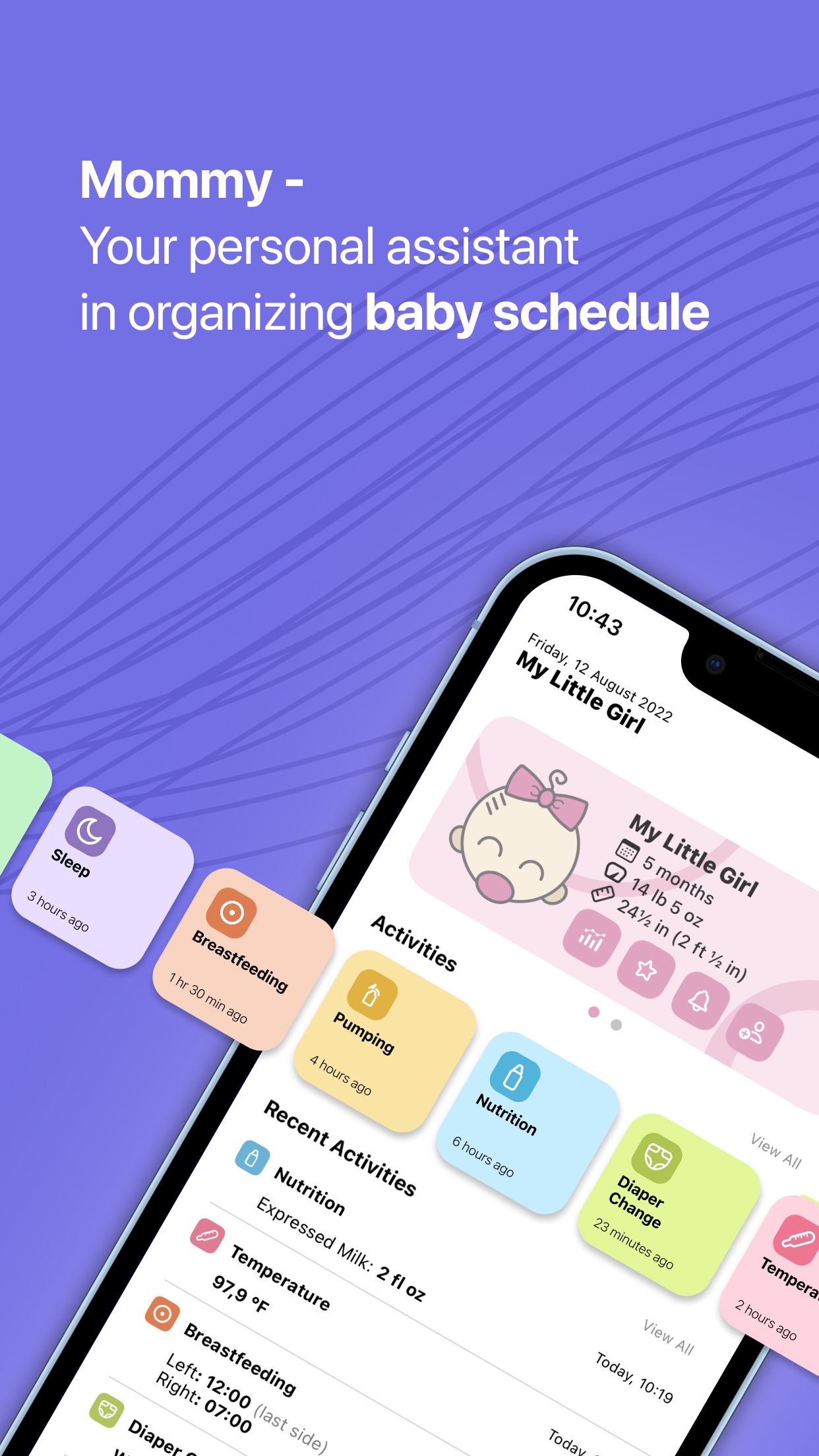 Mommy baby schedule and recent activity tracker